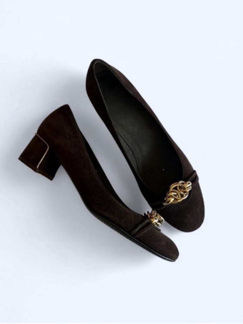 Stuart Weitzman Vintage Brown Suede Gold Block Heel Loafers